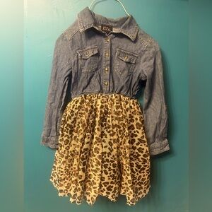 Lilt dress denim jacket top with attached leopard tulle skirt size 7/8 girls